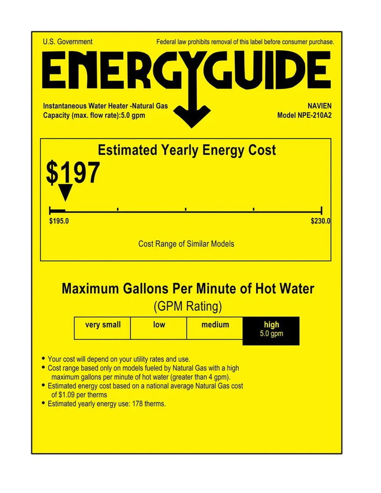 Navien NPE-210A2   High efficiency Condensing Tankless Water Heater