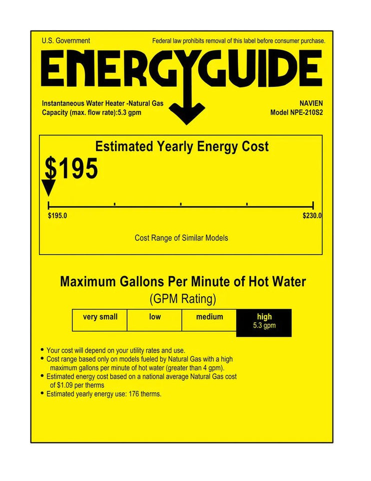 Navien NPE-210S2   High efficiency Condensing Tankless Water Heater