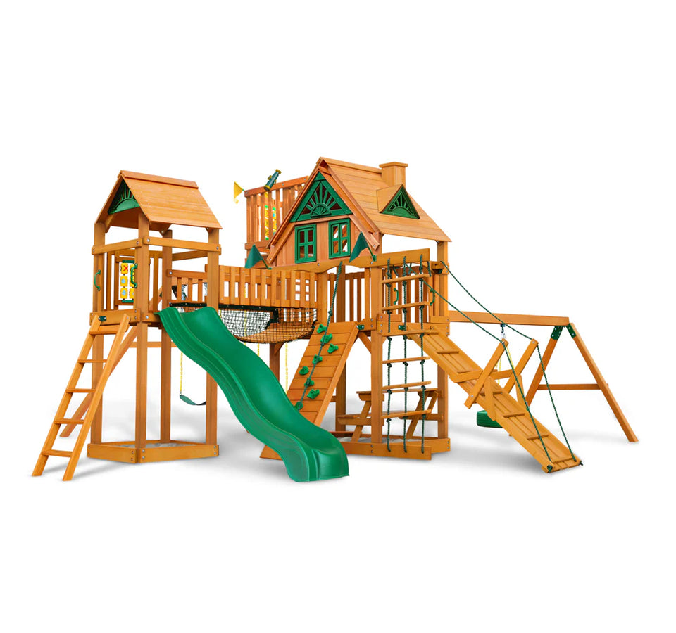 Gorilla Playsets Pioneer Peak Cedar Treehouse – Tire Swing & Clatter Bridge