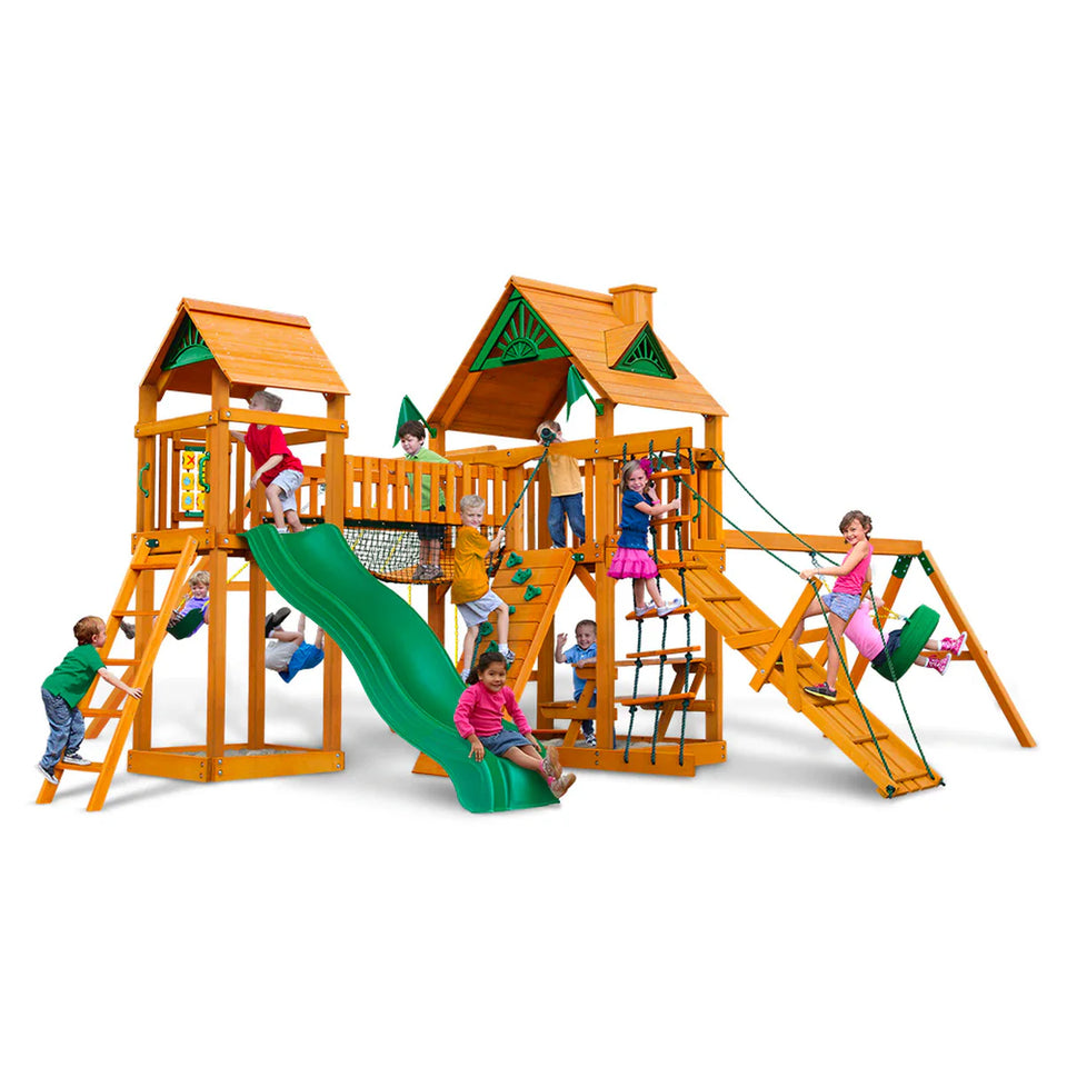 Gorilla Playsets Pioneer Peak Cedar Treehouse – Tire Swing & Clatter Bridge