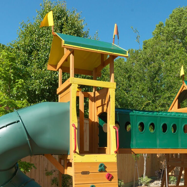 KidKraft Mockingbird View Wooden Swing Set / Playset with Tower, Hoop, Tunnel and Tire Swing