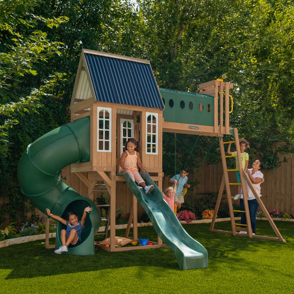 KidKraft Skyway Resort Wooden Swing Set – Cedar Playset for Kids | F29340