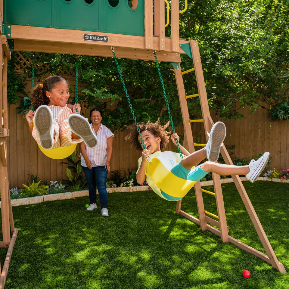 KidKraft Skyway Resort Wooden Swing Set – Cedar Playset for Kids | F29340