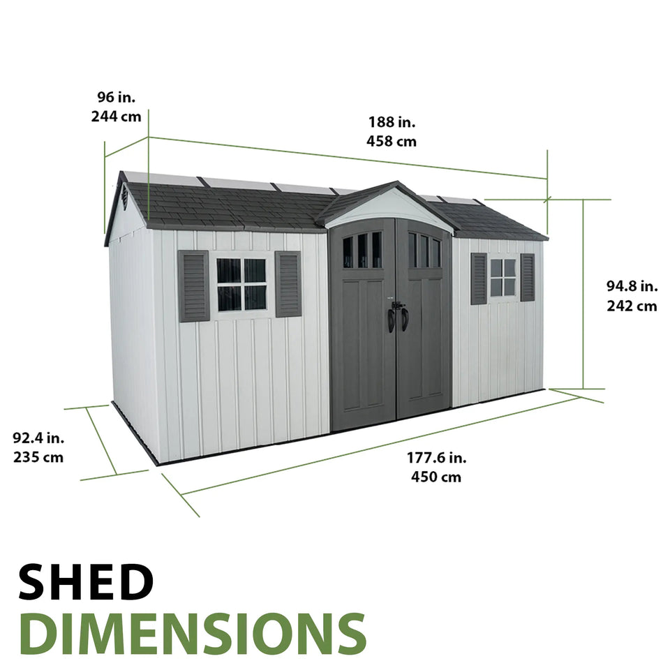 Lifetime 15×8 Storage Shed with Side Entry – UV-Protected HDPE | Model 60206