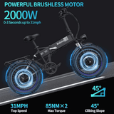 Folding Ebikes for Adults Ridstar 750W Motor 48V 14AH Removable Battery 20 X 4.0 Fat Tire Shimano 7-Speed 19.8MPH Electric Bike