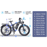 Ridstar E26 PRO Electric Bike 48V 23Ah Battery 1000W*2 Dual Motors 26*4.0inches Tires 50-75KM Max Mileage 15