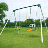 9.5′ Heavy Duty Metal Swing Set with Belt Swing, Trapeze Bar