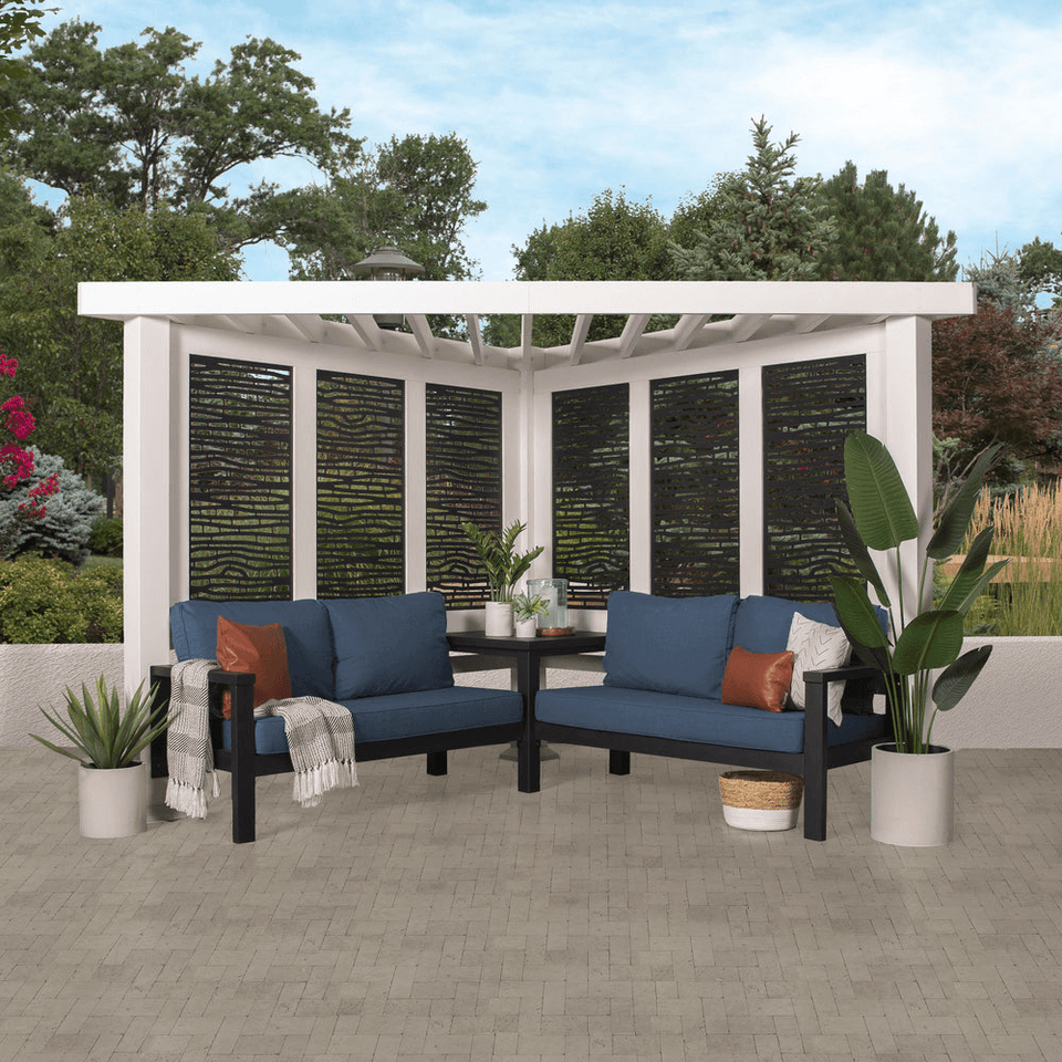 Ridgedale Steel Pergola with Built-in Conversation Seating by Backyard Discovery