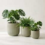 Astrynom Modern Fluted Ceramic Garden Planters (Set of 3 – Indoor & Outdoor)